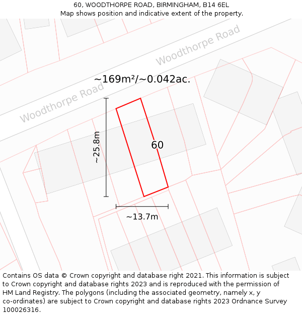 60, WOODTHORPE ROAD, BIRMINGHAM, B14 6EL: Plot and title map