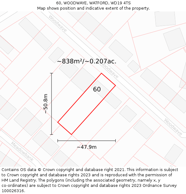 60, WOODWAYE, WATFORD, WD19 4TS: Plot and title map