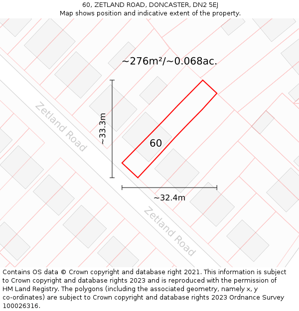 60, ZETLAND ROAD, DONCASTER, DN2 5EJ: Plot and title map