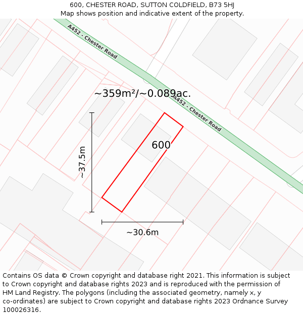 600, CHESTER ROAD, SUTTON COLDFIELD, B73 5HJ: Plot and title map