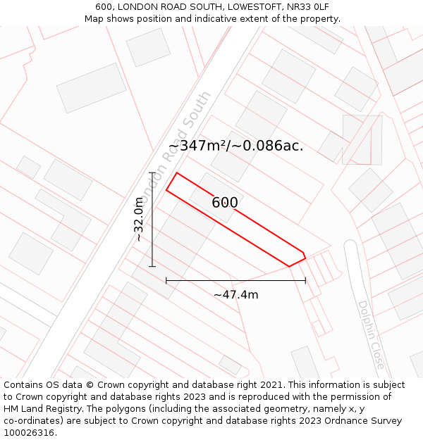 600, LONDON ROAD SOUTH, LOWESTOFT, NR33 0LF: Plot and title map