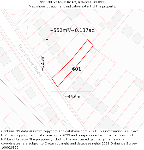 601, FELIXSTOWE ROAD, IPSWICH, IP3 8SZ: Plot and title map