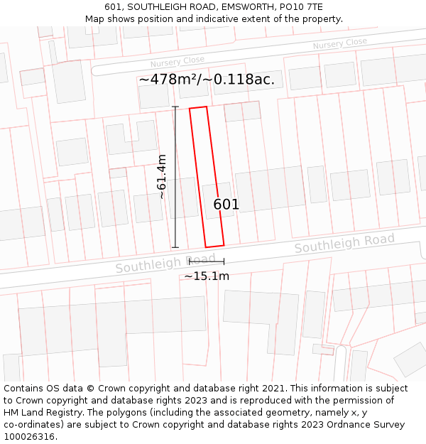 601, SOUTHLEIGH ROAD, EMSWORTH, PO10 7TE: Plot and title map