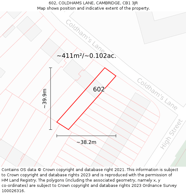 602, COLDHAMS LANE, CAMBRIDGE, CB1 3JR: Plot and title map