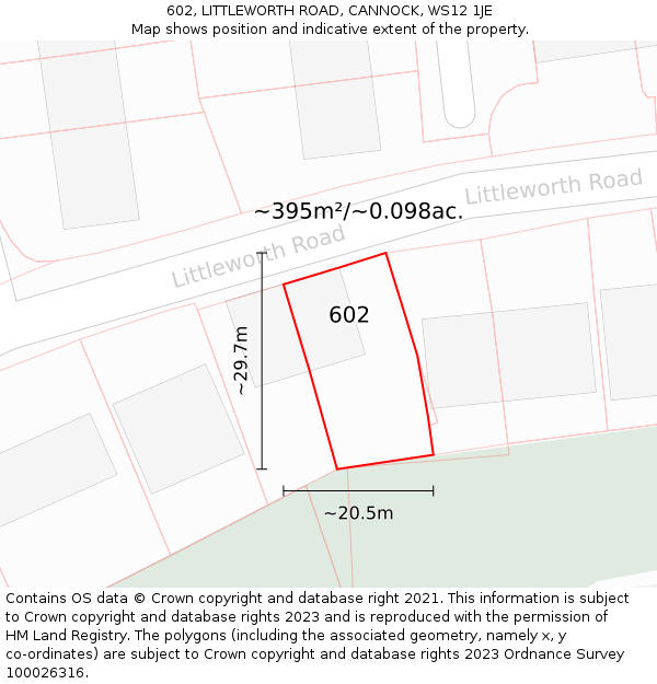 602, LITTLEWORTH ROAD, CANNOCK, WS12 1JE: Plot and title map