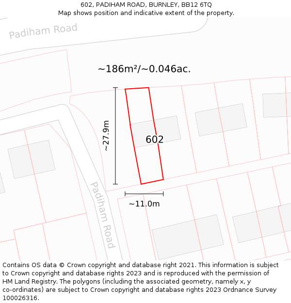 602, PADIHAM ROAD, BURNLEY, BB12 6TQ: Plot and title map