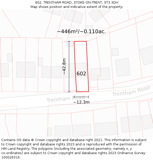 602, TRENTHAM ROAD, STOKE-ON-TRENT, ST3 3DH: Plot and title map