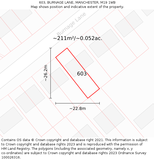 603, BURNAGE LANE, MANCHESTER, M19 1WB: Plot and title map