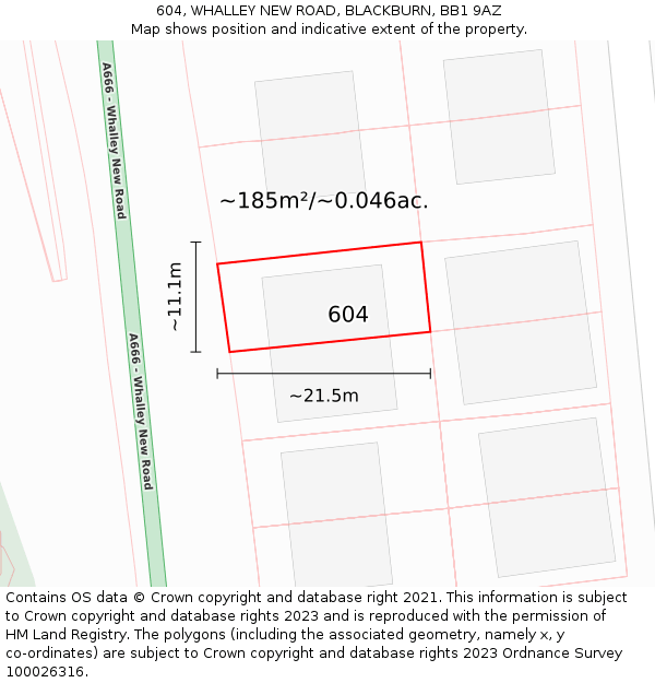 604, WHALLEY NEW ROAD, BLACKBURN, BB1 9AZ: Plot and title map