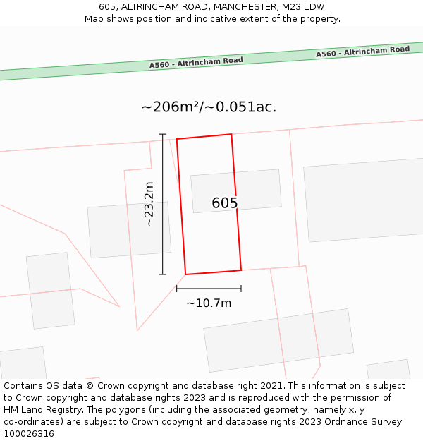 605, ALTRINCHAM ROAD, MANCHESTER, M23 1DW: Plot and title map