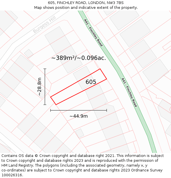 605, FINCHLEY ROAD, LONDON, NW3 7BS: Plot and title map