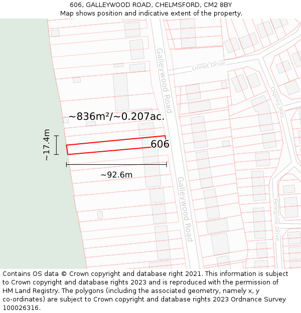 606, GALLEYWOOD ROAD, CHELMSFORD, CM2 8BY: Plot and title map