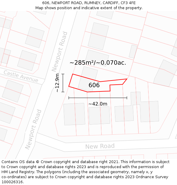 606, NEWPORT ROAD, RUMNEY, CARDIFF, CF3 4FE: Plot and title map