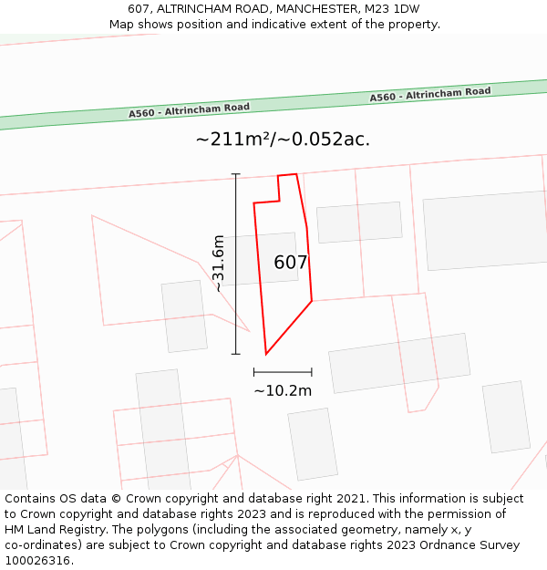 607, ALTRINCHAM ROAD, MANCHESTER, M23 1DW: Plot and title map