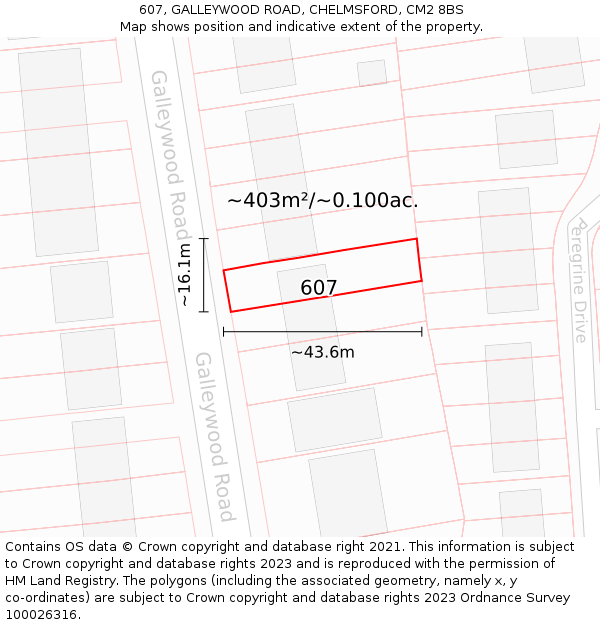 607, GALLEYWOOD ROAD, CHELMSFORD, CM2 8BS: Plot and title map