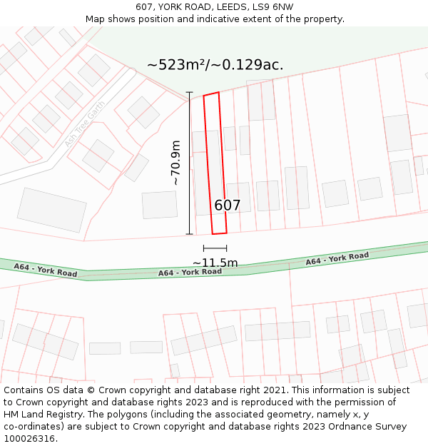 607, YORK ROAD, LEEDS, LS9 6NW: Plot and title map