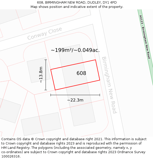 608, BIRMINGHAM NEW ROAD, DUDLEY, DY1 4PD: Plot and title map