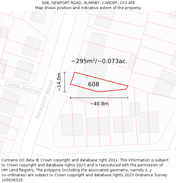 608, NEWPORT ROAD, RUMNEY, CARDIFF, CF3 4FE: Plot and title map