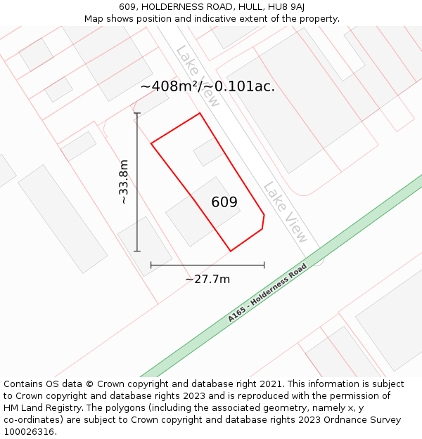 609, HOLDERNESS ROAD, HULL, HU8 9AJ: Plot and title map