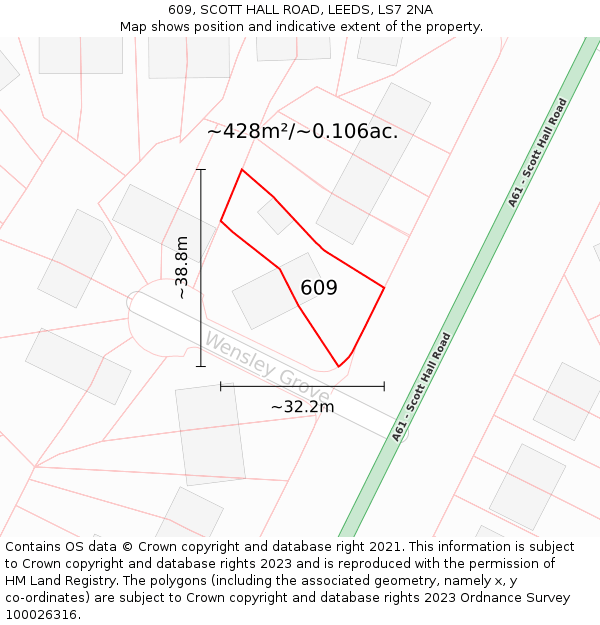 609, SCOTT HALL ROAD, LEEDS, LS7 2NA: Plot and title map