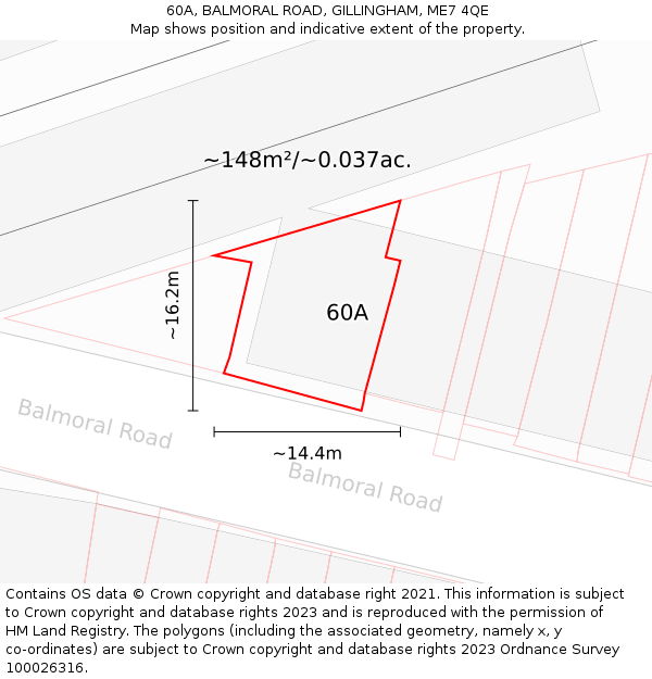 60A, BALMORAL ROAD, GILLINGHAM, ME7 4QE: Plot and title map