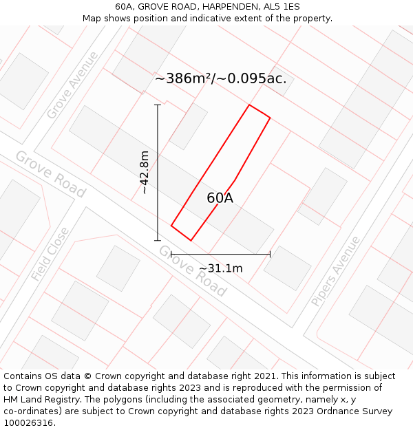 60A, GROVE ROAD, HARPENDEN, AL5 1ES: Plot and title map