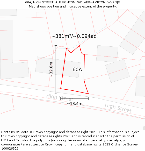 60A, HIGH STREET, ALBRIGHTON, WOLVERHAMPTON, WV7 3JG: Plot and title map