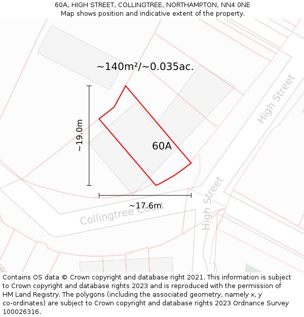 60A, HIGH STREET, COLLINGTREE, NORTHAMPTON, NN4 0NE: Plot and title map