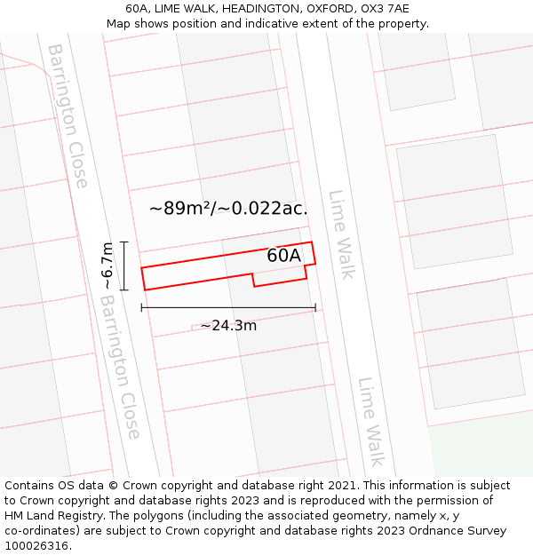 60A, LIME WALK, HEADINGTON, OXFORD, OX3 7AE: Plot and title map