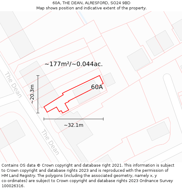 60A, THE DEAN, ALRESFORD, SO24 9BD: Plot and title map