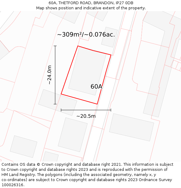 60A, THETFORD ROAD, BRANDON, IP27 0DB: Plot and title map