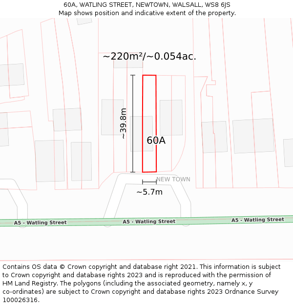 60A, WATLING STREET, NEWTOWN, WALSALL, WS8 6JS: Plot and title map