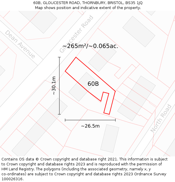 60B, GLOUCESTER ROAD, THORNBURY, BRISTOL, BS35 1JQ: Plot and title map