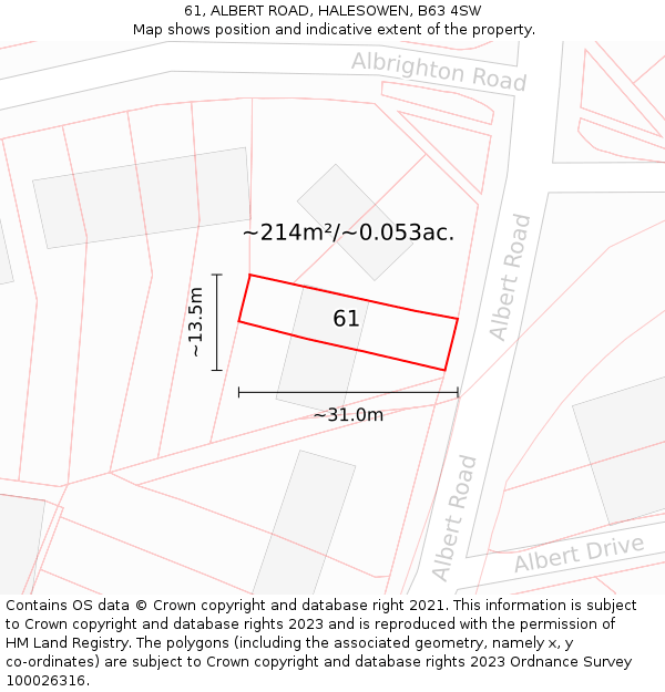 61, ALBERT ROAD, HALESOWEN, B63 4SW: Plot and title map