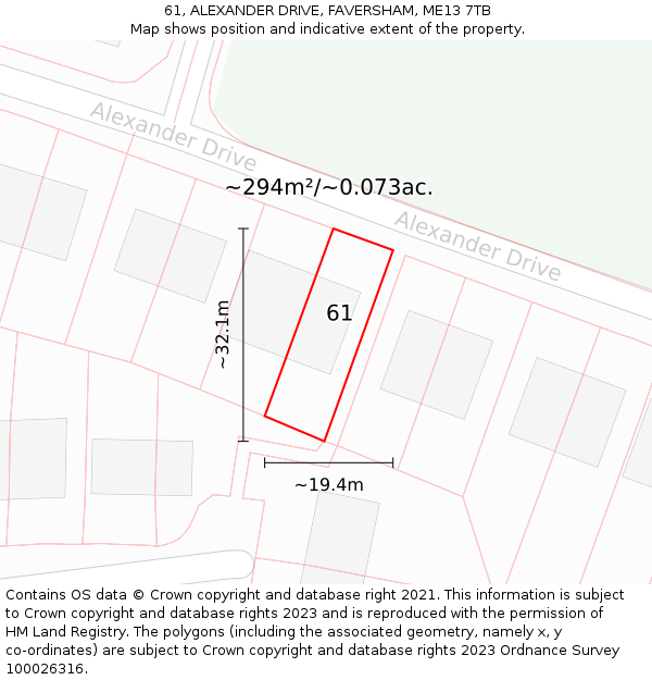 61, ALEXANDER DRIVE, FAVERSHAM, ME13 7TB: Plot and title map