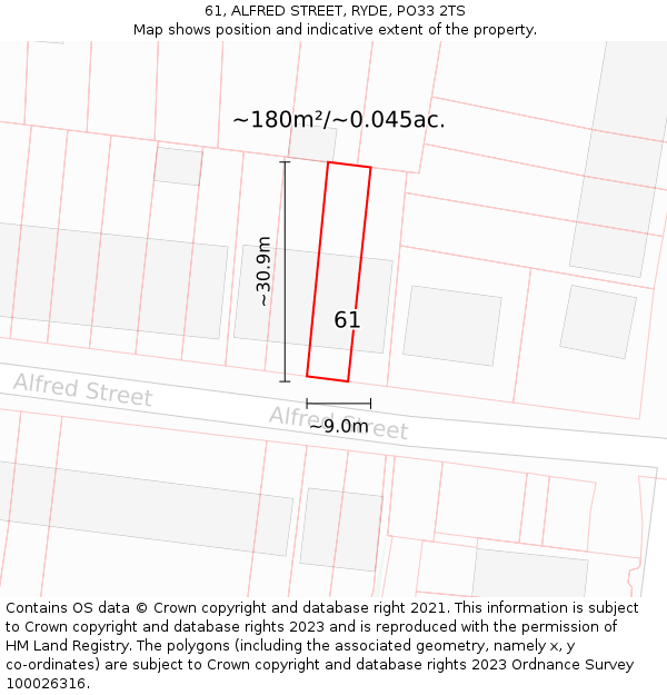 61, ALFRED STREET, RYDE, PO33 2TS: Plot and title map