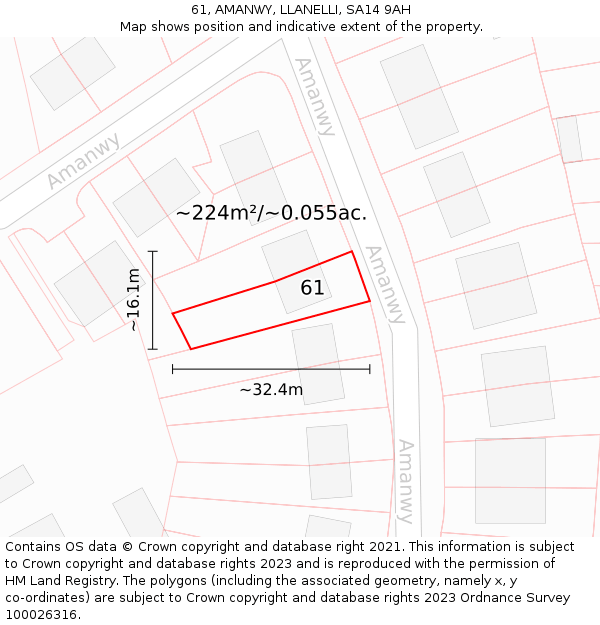 61, AMANWY, LLANELLI, SA14 9AH: Plot and title map