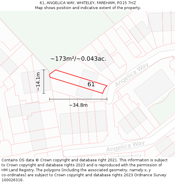 61, ANGELICA WAY, WHITELEY, FAREHAM, PO15 7HZ: Plot and title map