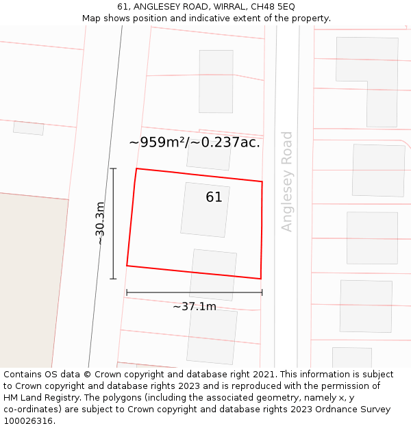 61, ANGLESEY ROAD, WIRRAL, CH48 5EQ: Plot and title map