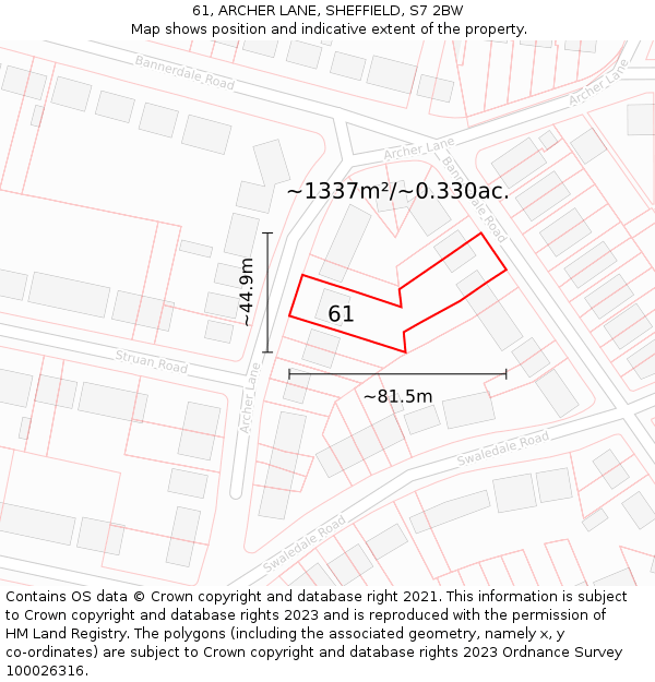 61, ARCHER LANE, SHEFFIELD, S7 2BW: Plot and title map