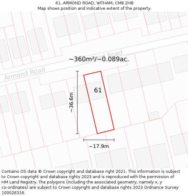 61, ARMOND ROAD, WITHAM, CM8 2HB: Plot and title map