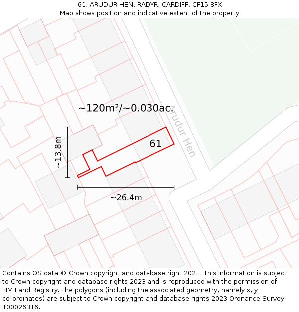 61, ARUDUR HEN, RADYR, CARDIFF, CF15 8FX: Plot and title map