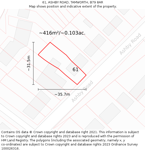 61, ASHBY ROAD, TAMWORTH, B79 8AR: Plot and title map