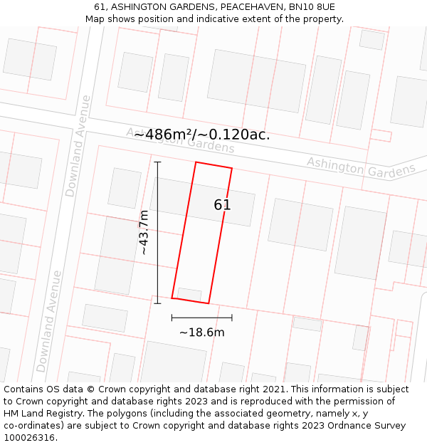 61, ASHINGTON GARDENS, PEACEHAVEN, BN10 8UE: Plot and title map