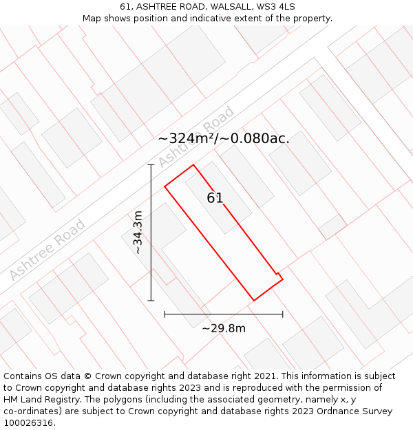 61, ASHTREE ROAD, WALSALL, WS3 4LS: Plot and title map