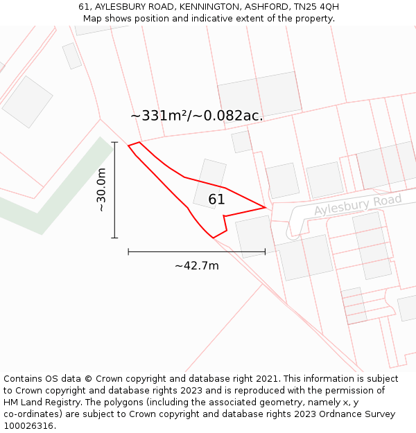 61, AYLESBURY ROAD, KENNINGTON, ASHFORD, TN25 4QH: Plot and title map