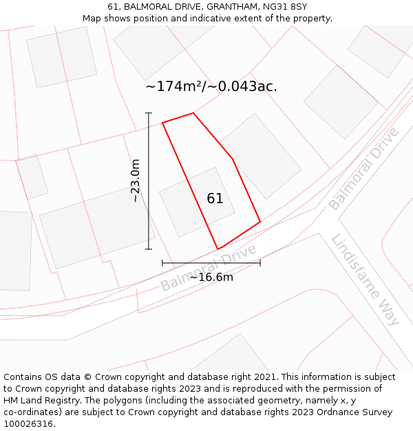 61, BALMORAL DRIVE, GRANTHAM, NG31 8SY: Plot and title map