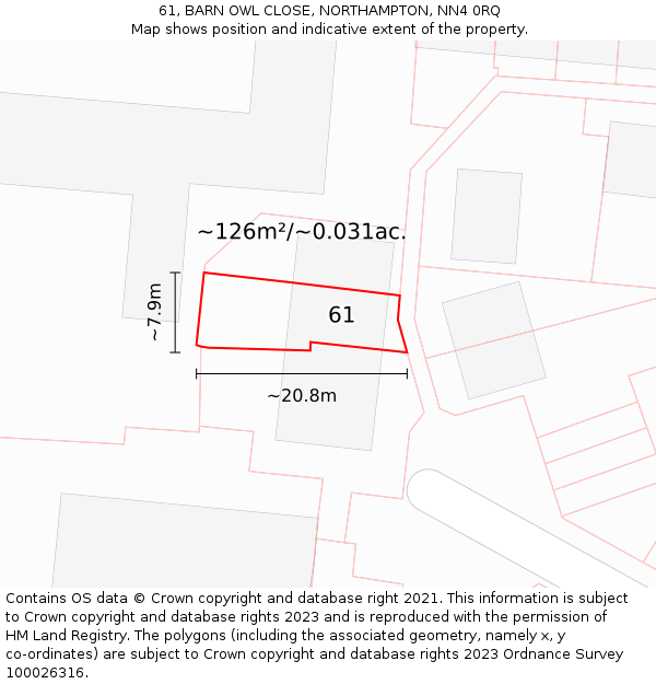 61, BARN OWL CLOSE, NORTHAMPTON, NN4 0RQ: Plot and title map