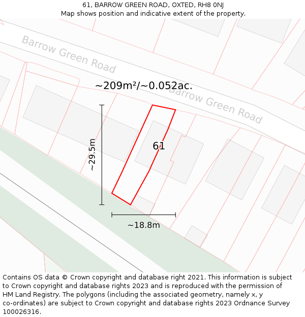 61, BARROW GREEN ROAD, OXTED, RH8 0NJ: Plot and title map