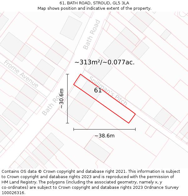 61, BATH ROAD, STROUD, GL5 3LA: Plot and title map